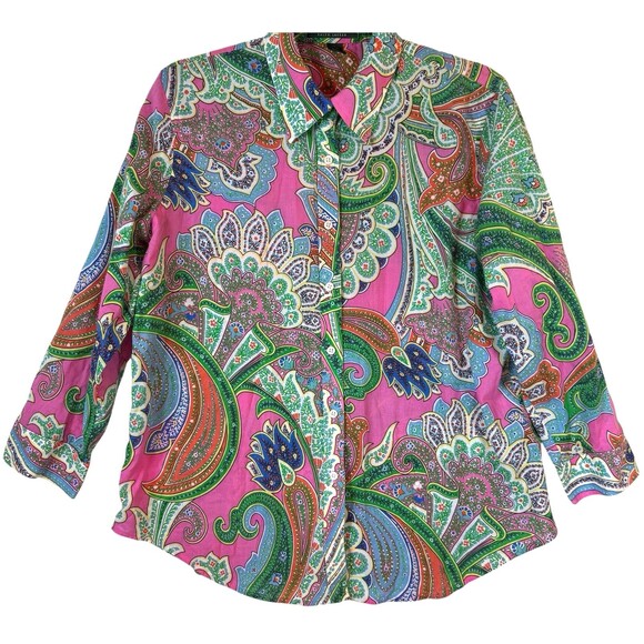 Lauren‎ Ralph Lauren Blouse Women's L Thin Light 100% Cotton Multicolor Paisley - Picture 6 of 11